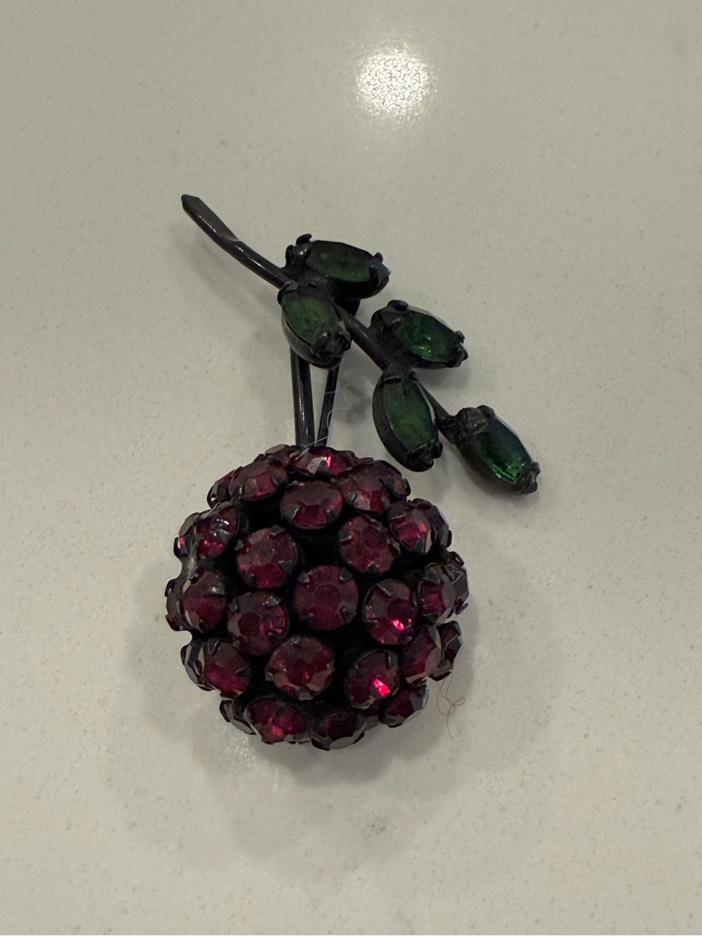 Vintage Warner Cherry Brooch Rhinestone Red Green